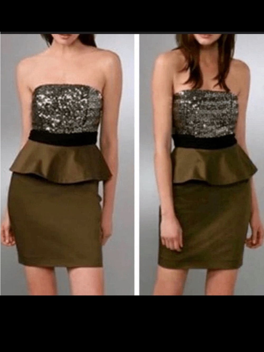 Alice + Olivia Silver Sequin Strapless Dress Size 10